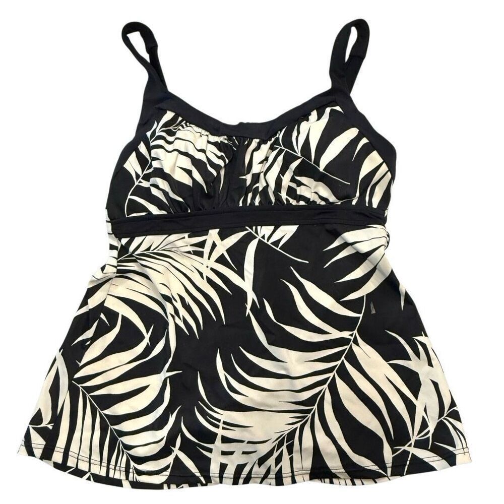 Zero X Posur Leaf Print Tropical Padded Tankini Swim Top Black White Size Small